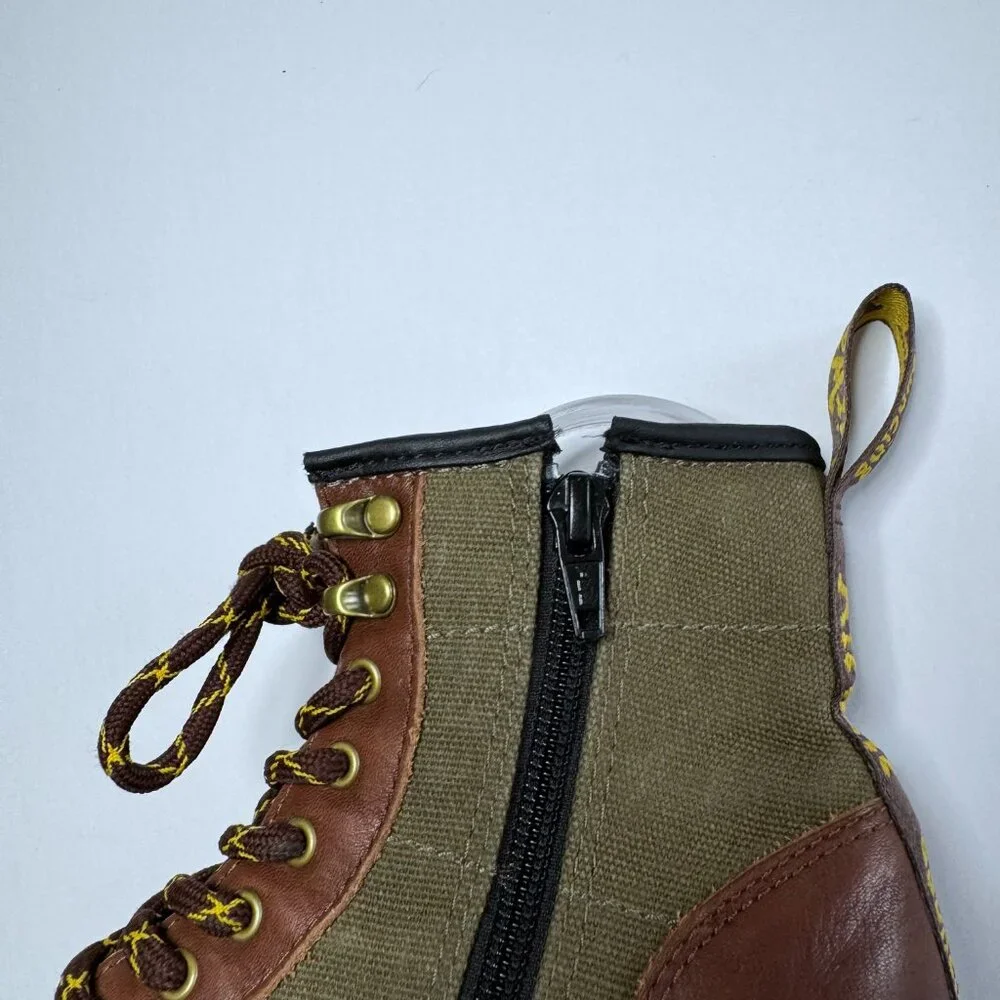 Dr. Martens Kids Size 1 Leather Canvas Lace Up Boots Flannel Lining 1460 Shoes